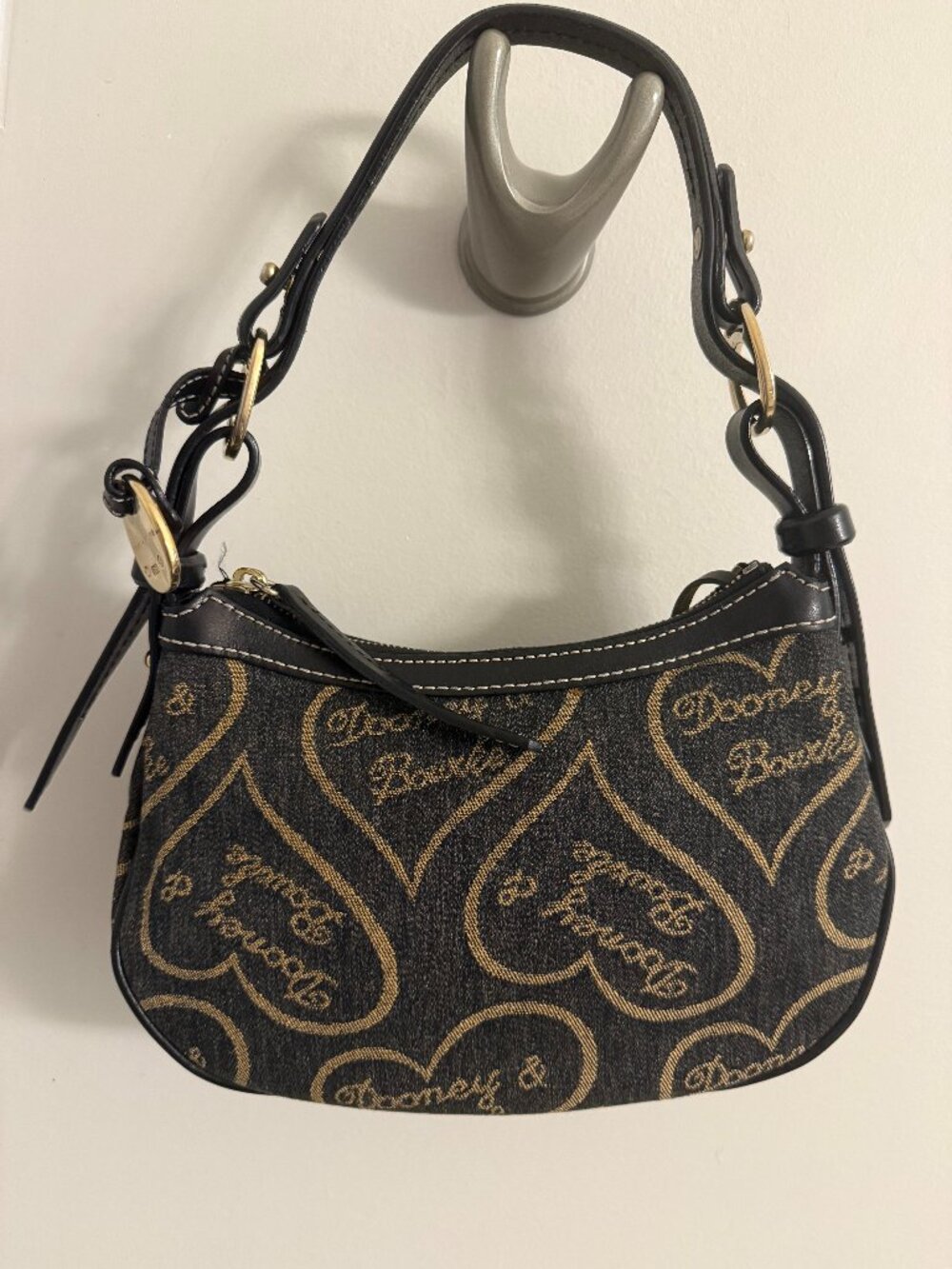 Dooney & Bourke Black Signature Canvas Mini Hobo Shoulder Bag.